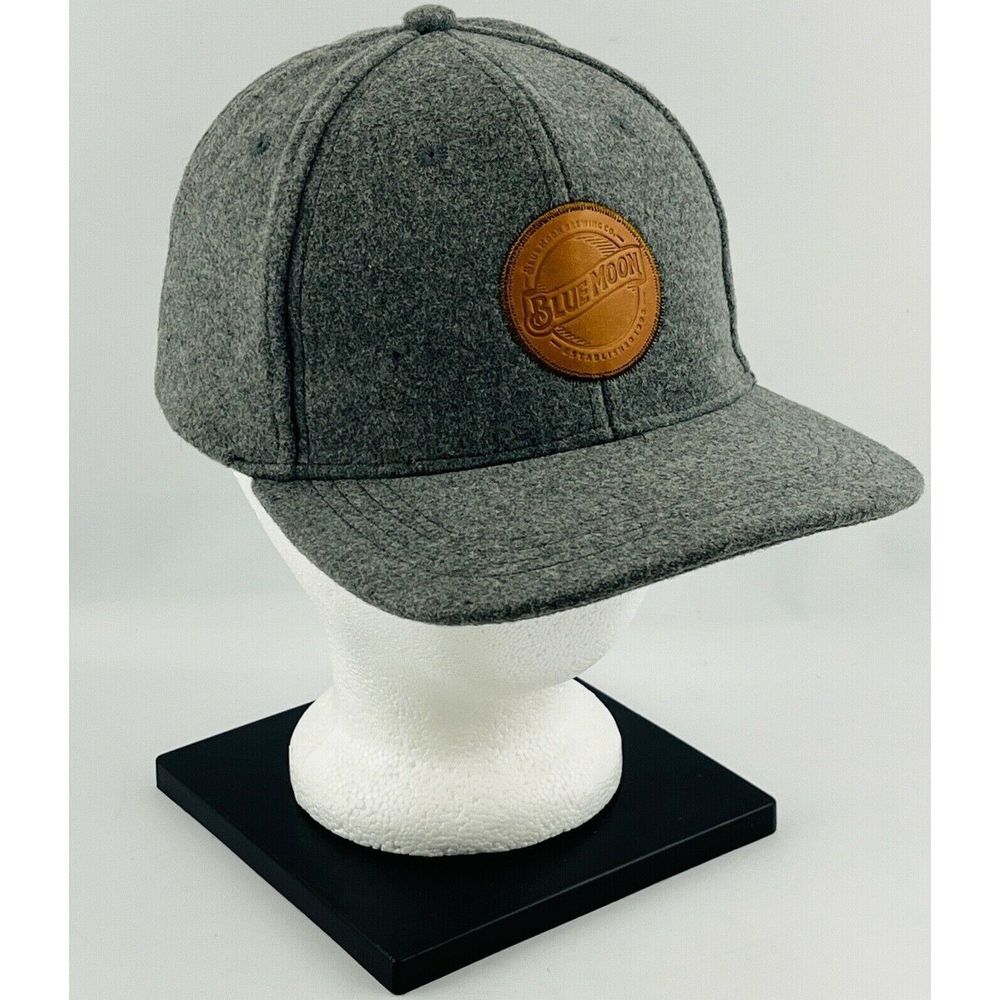Blue Moon Brewing Company Strapback Hat Gray Fleece Leather Patch Acme Apparel